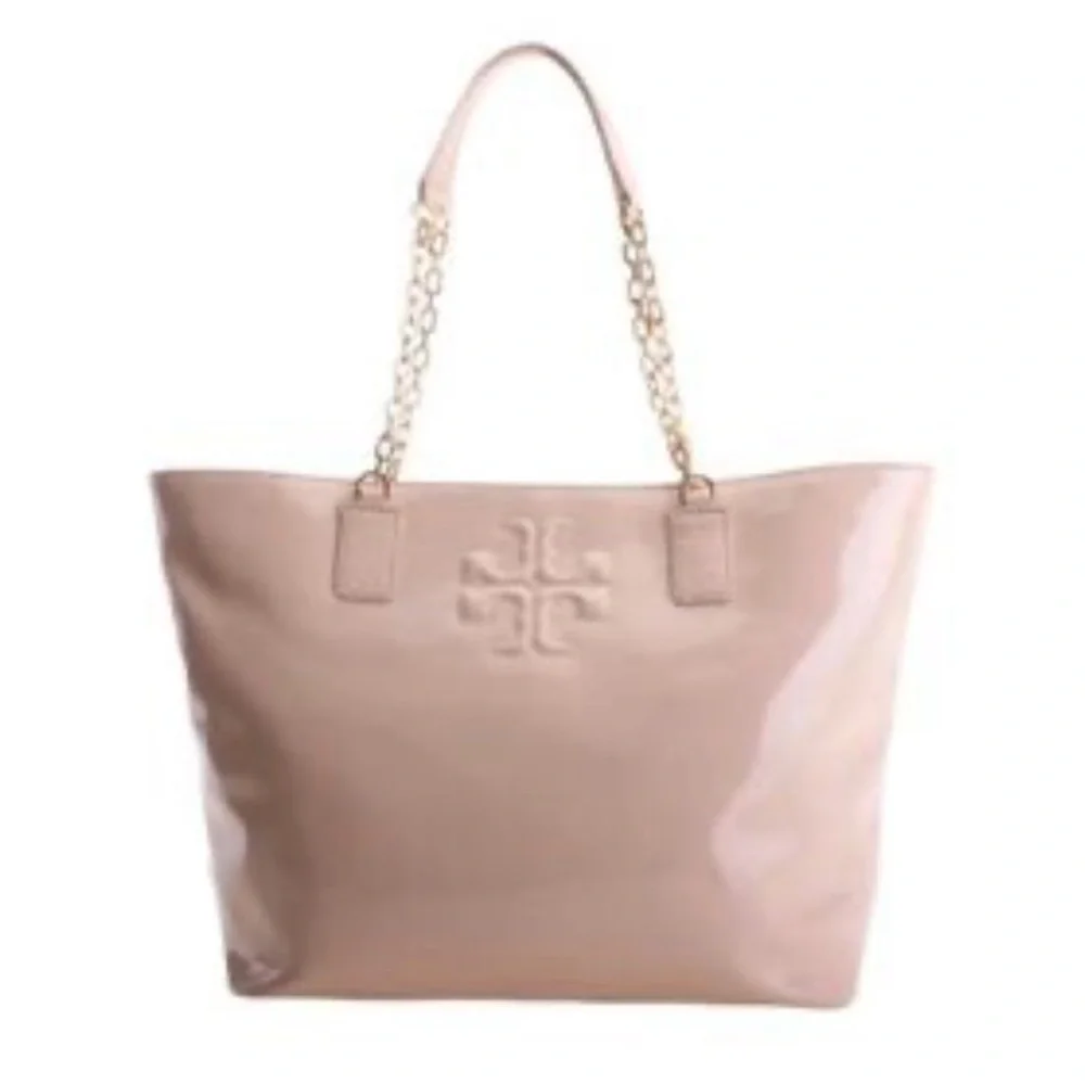 Tory Burch Light Pink Tote Bag EUC Light Oak Charlie Patent Tote Leather